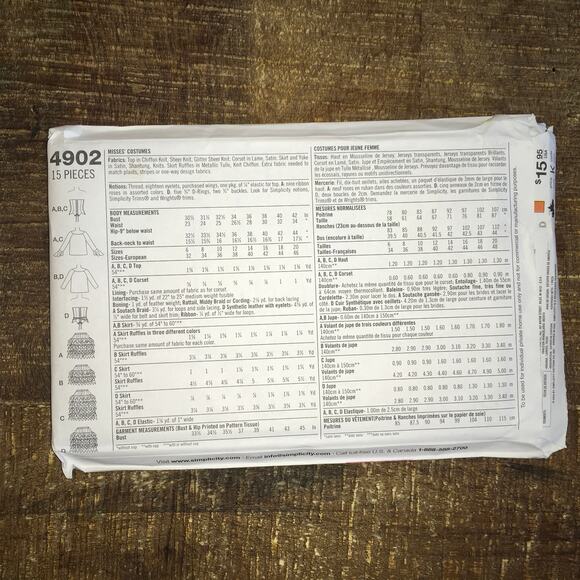 Simplicity Sewing Pattern 4902 Misses Costume Fairycore Corset Skirt 6-12 UNCUT - Picture 2 of 2